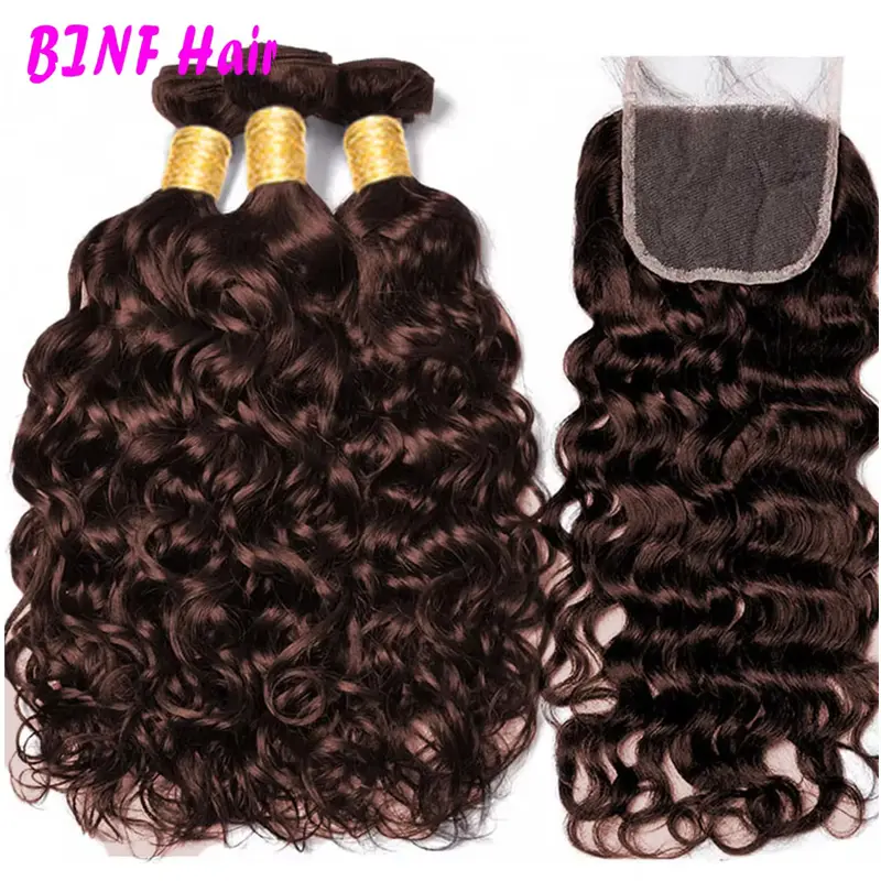 #4 Water Wave Hair Bundles with 4X4 Closure 