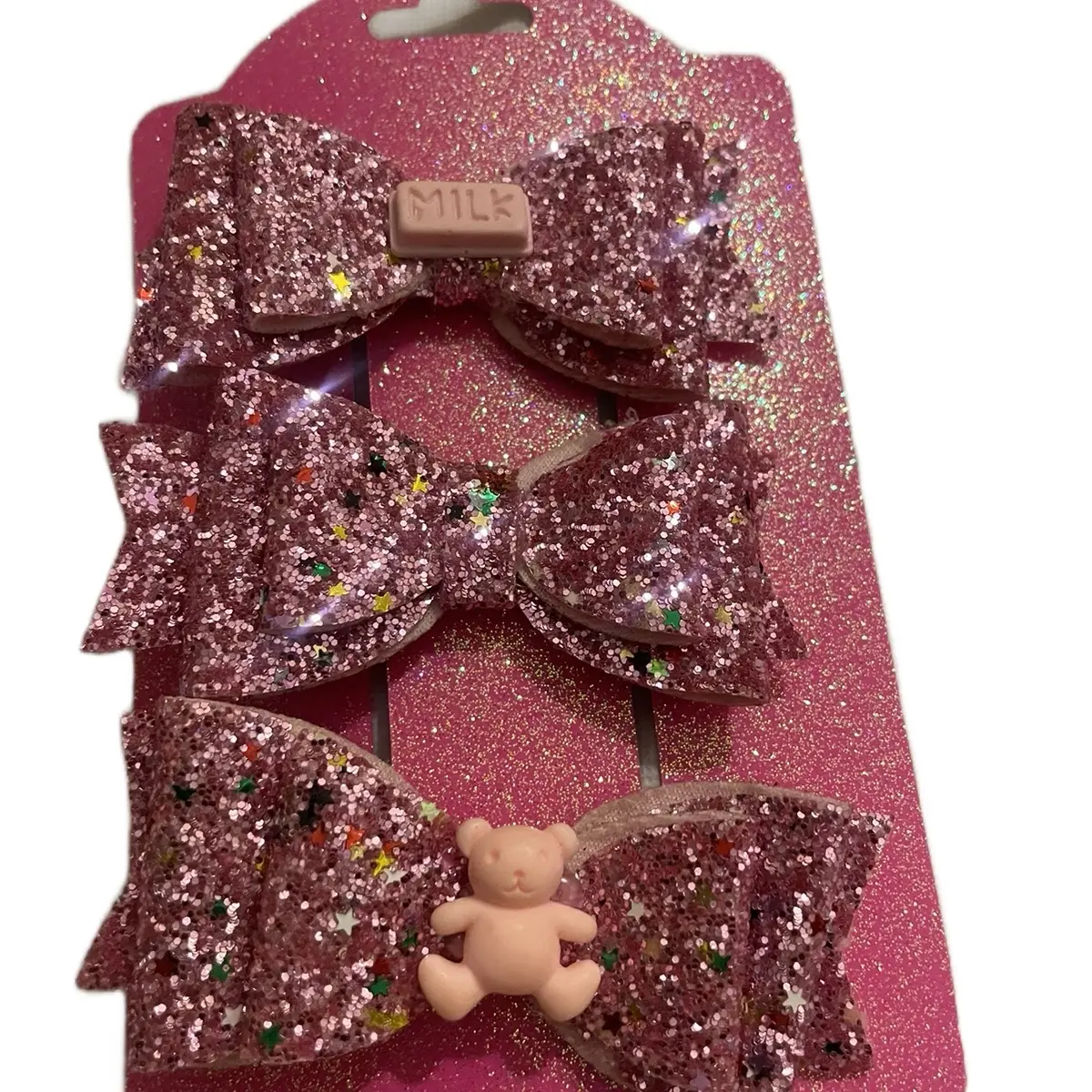 Pink Sparky Hair Bows 3 Pack - Stylish Hair Accessories for Everyday Wear
