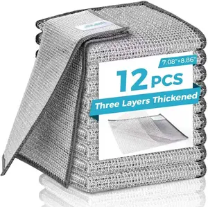 Forggon 12 Pcs 3-Layer Metal Dish Cloth Non-Scratch No Odor Multipurpose Wire Dishwashing Rag for Wet & Dry Kitchen Cleaning 7.08x8.86