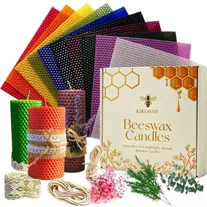 Beeswax Candle Making Kit, 10 Sheets 20x20cm Pure Beeswax Honeycomb Sheets with Cotton Wicks, Dried Flowers & Decorations, DIY Craft Kit for Adults, Perfect for Hanukkah, Parties & Handmade Gifts, Choose from Solid Yellow or Multicolor， home decor