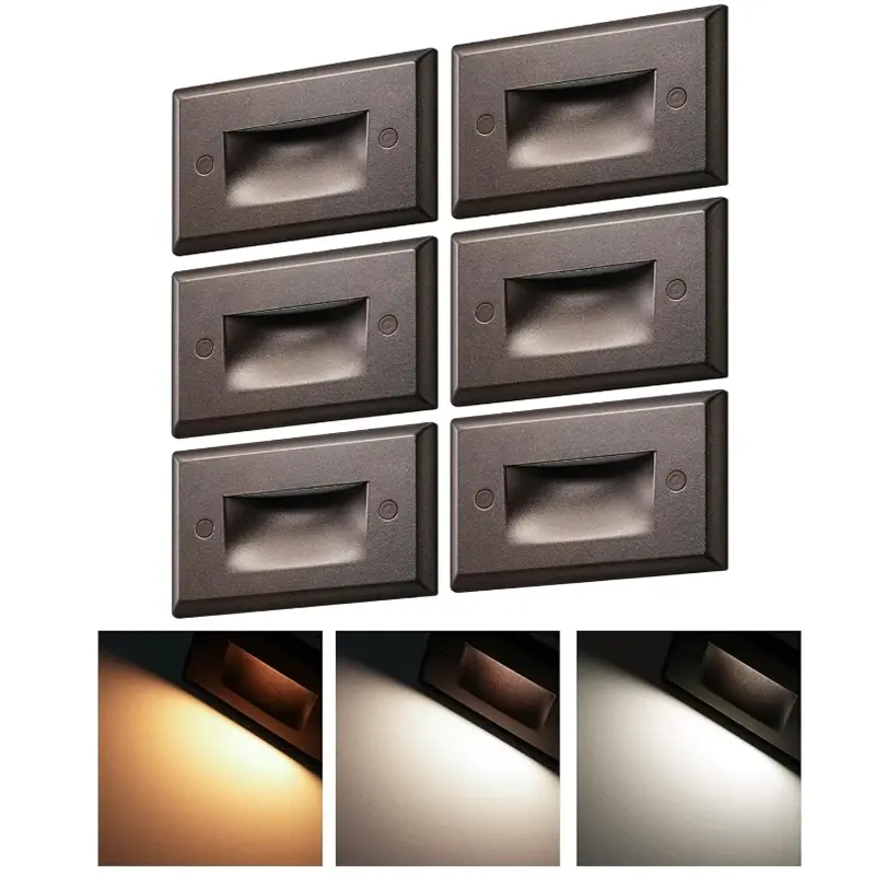 LED Step Light Dimmable Waterproof Stair Lights - 6 Pack, 3 Color Selectable, 3000K-5000K Adjustable Brightness, Oil-Rubber Bronze Finish for Indoor Outdoor Stairs, Hallway, Deck