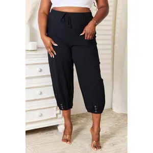 Double Take Decorative Button Cropped Pants