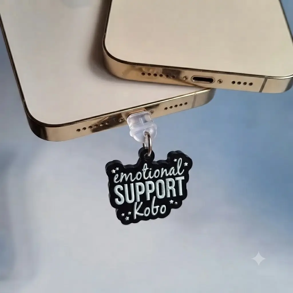 Cute "Emotional Support Kobo" Dust Charm - Aesthetic Anti-Dust Plug for eReader & Phone
