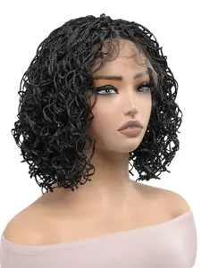 Short Braided Wig Kinky Faux Synthetic Locs Wig Handmade Bohemian Cornrow Box Braids 150% Density Double Lace Knotless Crochet Dreadlock Wig Pre-Plucked Hairline&Updo Style for Women