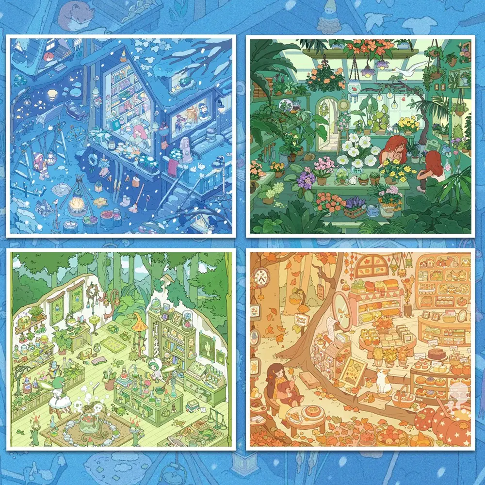 Enchanted Four Seasons Scenery Sticker Collection, Cozy Winter, Magical Spring, Sunny Summer, Golden Autumn, Jumbo DIY Decorative Stickers