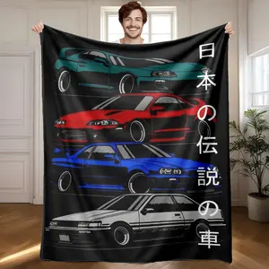 1 piece Japanese Legendary Classic Sports Car Collection_3769 themed flannel blanket - Modern design flannel blanket, suitable for sofas and beds, all-season multi-purpose use, super soft and warm, digital printing, 100% polyester material, machine