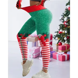 Festive Holiday High-Waisted Christmas Leggings for Women,  All-Season Workout Pants with Waistband