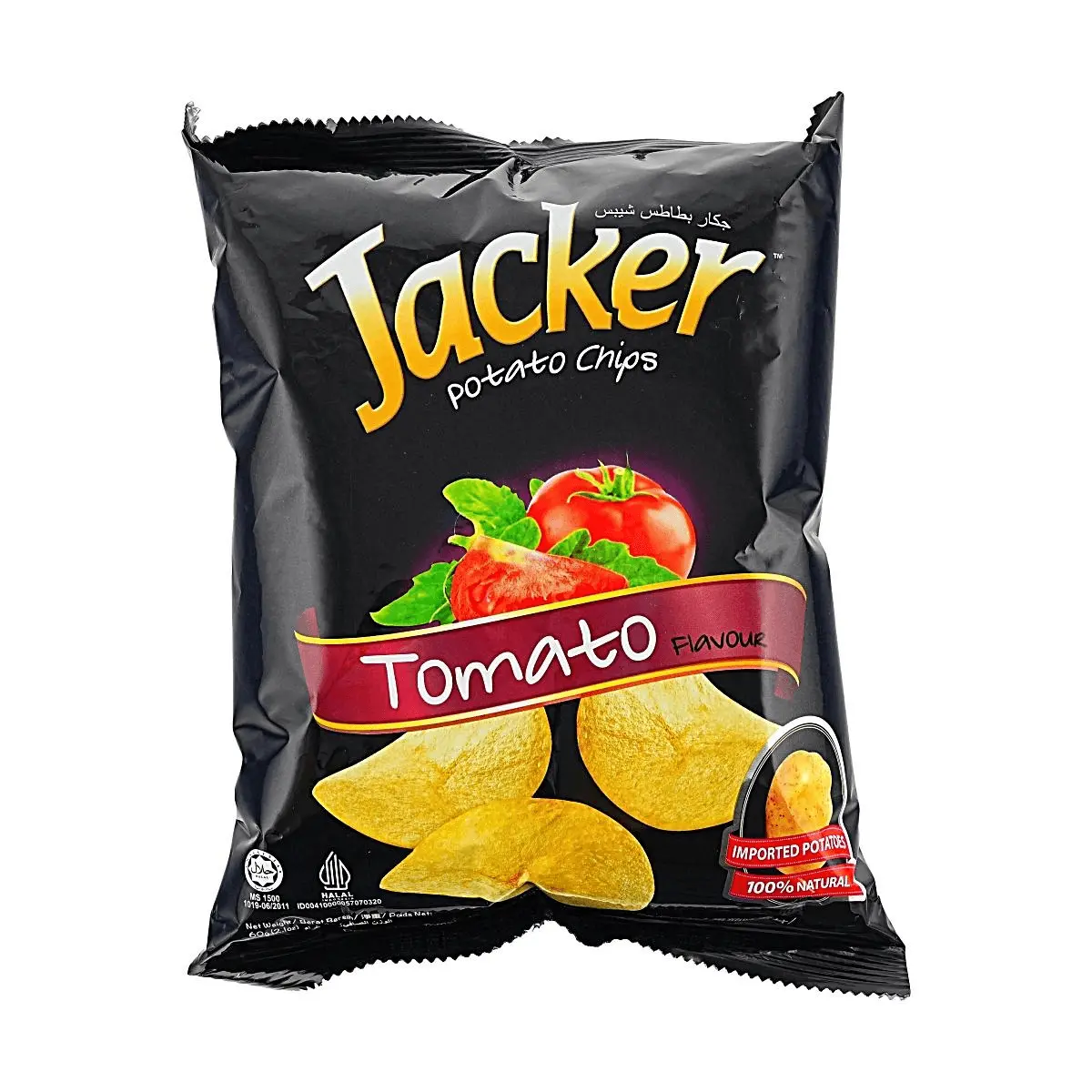 Jacker Potato Chips Tomato Flavor 60g - Crispy & Tangy Snack for Malaysia