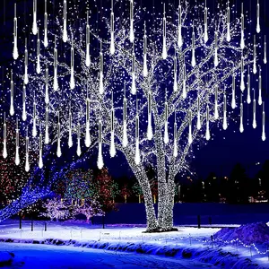 Christmas Lights Outdoor, Meteor Shower Lights Falling Rain Lights 12 inch 8 Tube 192 LED, UL Plug, White Decor Ornaments Decoration