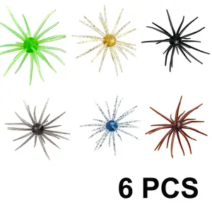 6PCS Sea Urchin Soft Bait, Realistic Fuzzy Dice Fishing Lure, Floating TPR Swimbait with Reflective Stars, Plastic Baits for Bass Fishing,Drop Shot,Wacky Rig/Neko Rig & Finesse,Slow Sinking