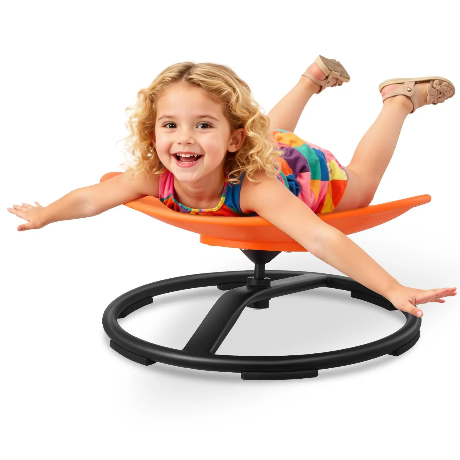 VEVOR Kids 360° Swivel Plastic Fun Furniture Chair, 220 lbs Capacity, Sturdy Non-Slip Metal Base, Sensory Interactive Toy Seat for Autistic Toddlers’ Coordination, Balance & Focus, Orange