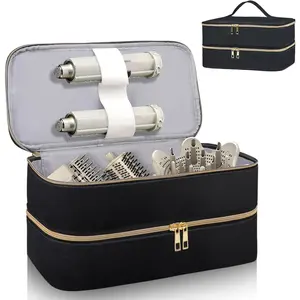 Travel Carrying Case for Shark Flex Style, Double Layer Storage Case for Shark SpeedStyle Hair Dryer Attachments,  PU Leather Organizer Bag for Shark Flexstyle Airwrap Styler (Black)