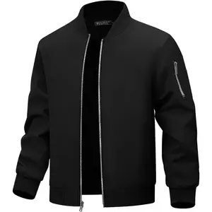 Men's Bomber Jacket Lightweight Casual Windbreaker Zip Up Coat with Pocket