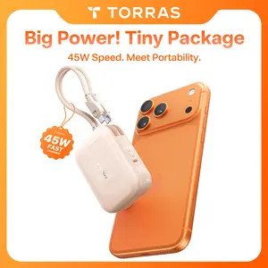 TORRAS Portable Charger Power Bank 45W Fast Charging [Daily Use & Travel Essential] Built in Cable USB C, Phone Battery Pack Powerbank for iPhone 17 16 15,iPhone 17 Pro Max, iPhone 17 Air,Pro,Samsung S25, S24, slim,10000mah,5000mah,Google Piexl etc