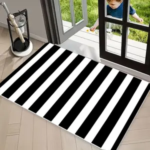 Black and White Classic Stripes Welcome Mats Front Door Mat for Home Entrance Indoor and Outdoor, Garage and Garden Outside Entryway Floor Mat