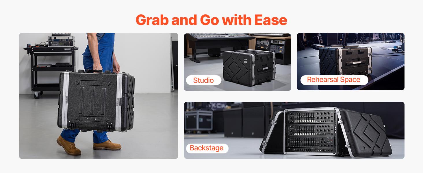 VEVOR 8U Rack Case, Standard 19 in Depth, Rolling Server Cabinet with Wheels, ABS Construction, Retractable Handle, Latches, for Amplifier (7U Rack Space + 1U Wheel Space), 18.4 in Internal Depth