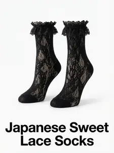 Women's Lace Ruffle Ankle Socks, Transparent Mesh Breathable Soft Elastic Fashion Style, Daily Casual Party Wear, All Seasons