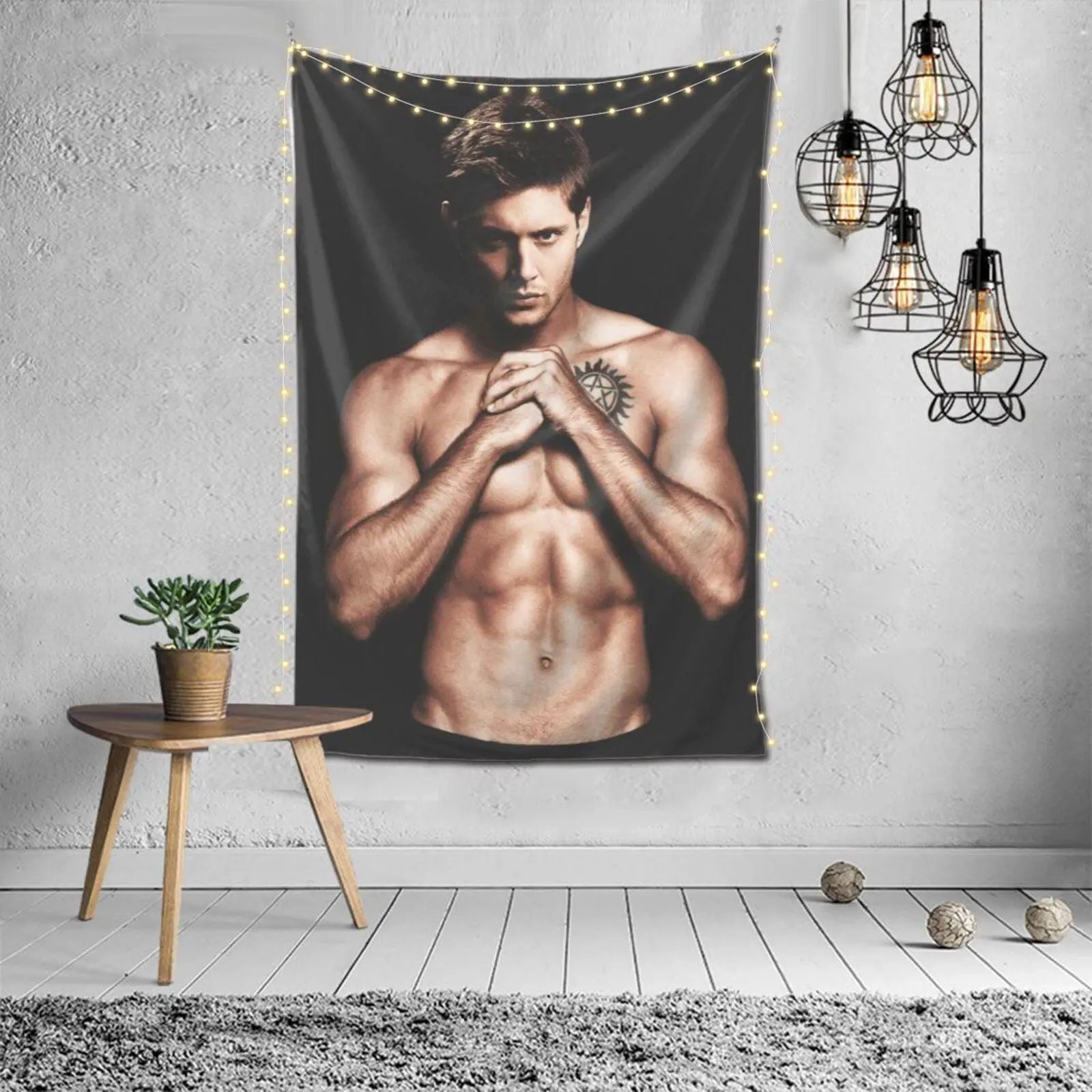 Dean Winchester Jensen Ackles Print Tapestry - Strong, Decorative Velvet Wall Decor, 60x40in Peach Skin Fabric, Multi-Size Indoor Home Decoration for Bedroom, Living Room