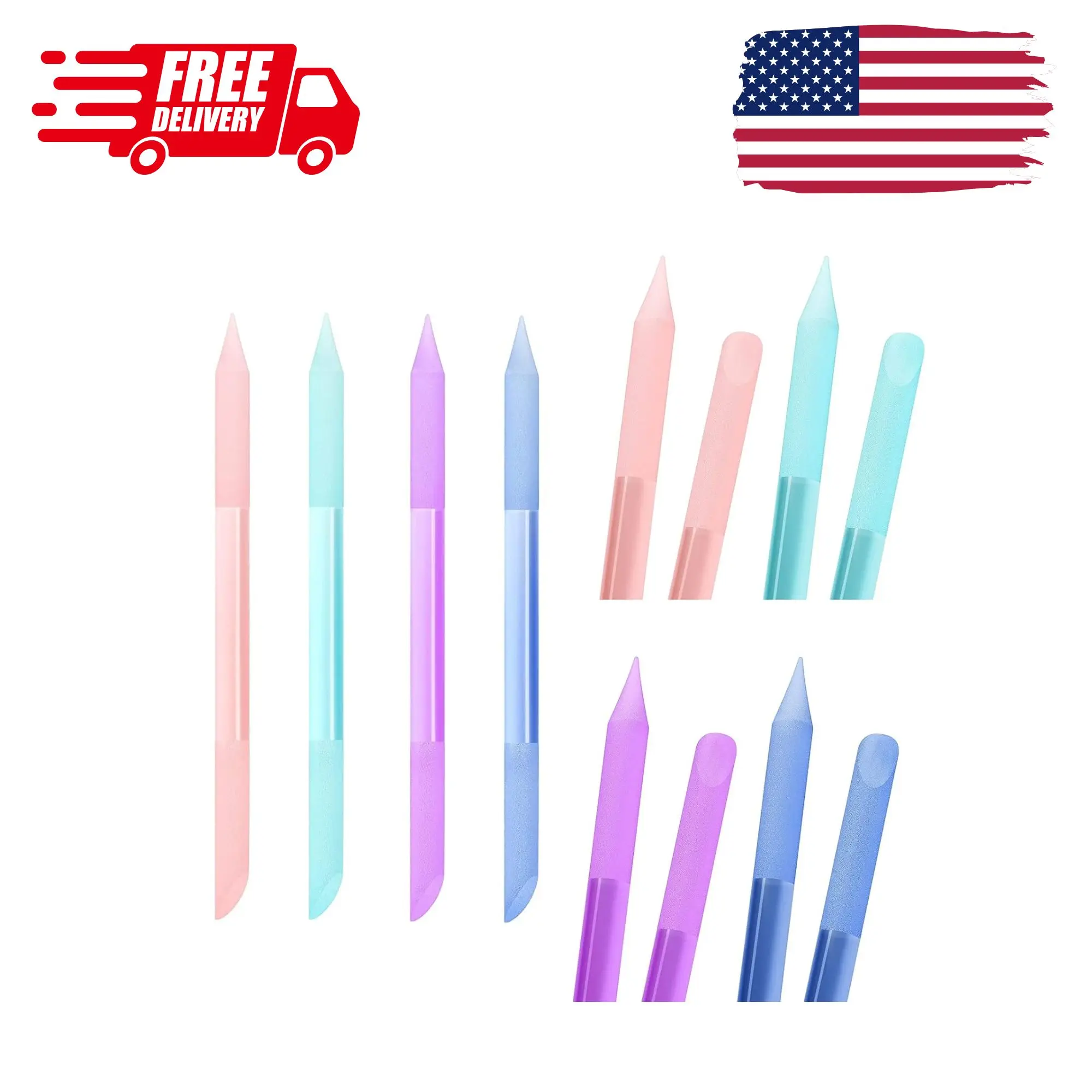 4Pcs Glass Cuticle Pusher, heemeei Dual-Ended Manicure Stick