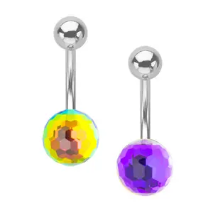 14G Externally Threaded Surgical Steel Disco Ball Curved Barbells Belly Button Ring Navel Piercings Jewelry