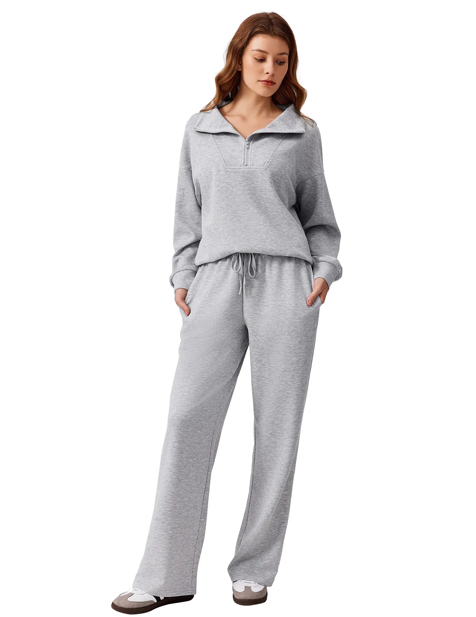 PINSPARK Travel set Women's 2-Piece Sweatsuits Set Long Sleeve Half Zip Pullover Sweatshirt Joggers Pants Comfy Outfits Soft Tracksuit Womenswear 2025