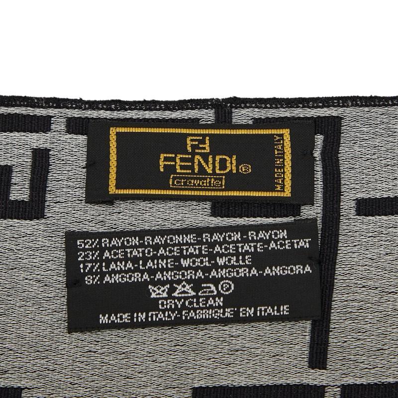 Pre-owned FENDI 1 Small Leather Goods FF Logo Scarf Black & Gray Rayon Acetate