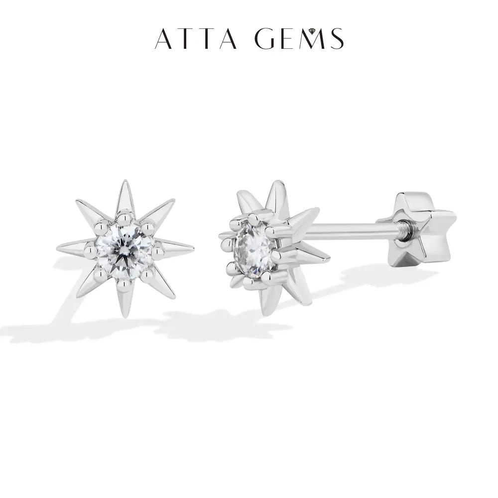 ATTAGEMS 0.1ct Sun Design Lab-Grown Moissanite Ear Stud for Women and Girls 925 Sterling Silver Earrings Daily Wear Birthday Gift Trendy Jewelry E069, 0.1 Carat summerwins,summerwins