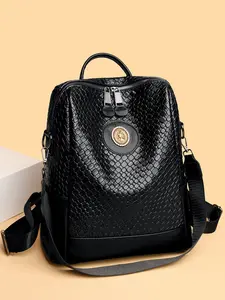 New Black Snake-Patterned Luxury Women's Backpack Metal Logo-Decorated Handheld Backpack Ideal for Daily Commuting, Workplace, and Casual Outings Casual Travel Backpack
