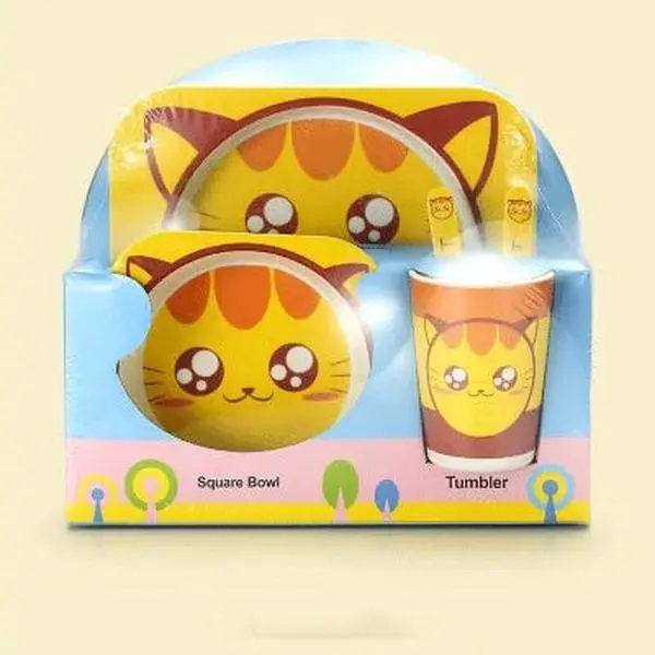 Children's Eco-Friendly Bamboo Fiber Dishes Set - Cartoon Animal Dishes for Babies and Kids, Safe for Use with Dishwasher, Durable and Easy to Clean