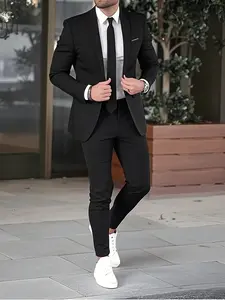 Men's Two-Piece Suit Set, Casual High-Quality Fitted Blazer and Pants, Suitable for All Seasons, Business, Party, Office Wear