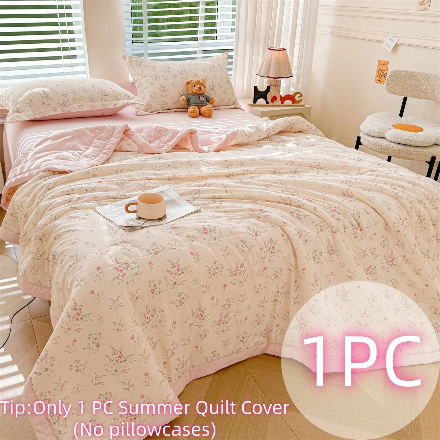1pc Summer Bedspread, Washable Cotton Cartoon Print, Durable Wide Binding, Moisture-Wicking, Soft Skin-Friendly, Suitable for All Seasons, Quilted Bedspread