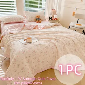 1pc Summer Bedspread, Washable Cotton Cartoon Print, Durable Wide Binding, Moisture-Wicking, Soft Skin-Friendly, Suitable for All Seasons, Quilted Bedspread