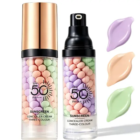 2Pcs SPF 50 3-Color Corrector Cosmetic Primer - 3-In-1 Sunscreen Isolation Cream, Lightweight, Smooth, Radiant Pigment, Oil Control, Moisturizing, Long-Lasting Tinted Face Moisturizer, Gift for Girlfriend/Mother (Birthday, Valentine's Day), Makeup, Makeup