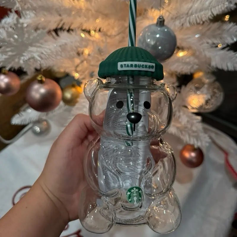 Starbucks 2025 Bearista Bear Glass Jar Cold Cup Tumbler - Limited Holiday Christmas Edition with Adorable Bearista Bear Design & Durable Glass Jar for Iced Coffee Tea Soda