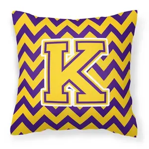 212 MAIN Letter Motif Decorative Pillow - 14x3x14 in, Chevron Print, Purple & Gold, Polyester Fabric, Fade Resistant, Indoor/Outdoor Use