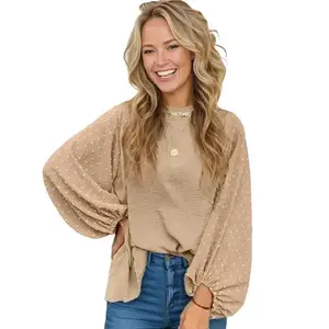 Swiss Dot Balloon Sleeve Blouse