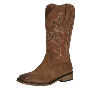 Western Embroidered Women's Denim Boots, Western Cowboy Boots, Fashion Mid-Calf Length, Square Top and Wide Toe Also Suitable for Wearing, Breathable Fabric cowboy boots for women square toe boots botas vaqueras para mujeres outdoor