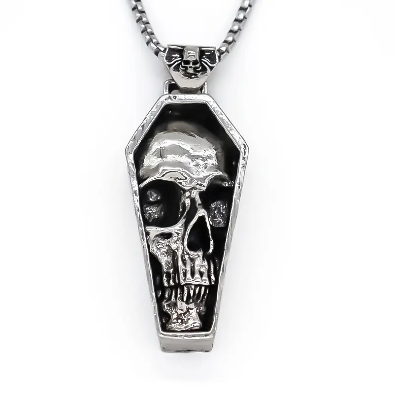 Punk-style vampire coffin pendant, alloy skull necklace accessory