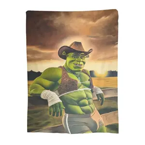 Cowboy Shrek pattern flannel blanket, soft and comfortable | Perfect for bed, sofa, office and outdoor use, ideal gift