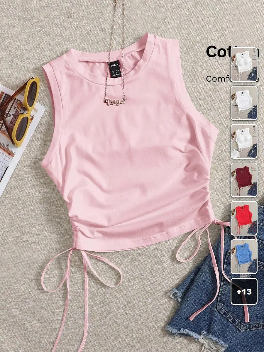 LACEX Crop Tank Top Ruched Drawstring Side Y2K Summer Going Out Top