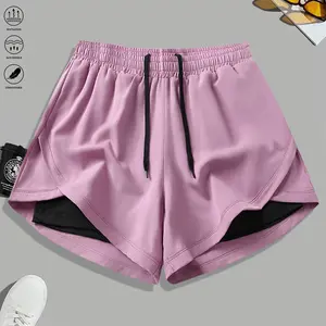 Women’s casual athletic shorts, solid color, with lining, drawstring elastic waistband; suitable for outdoor sports, fitness running, yoga; women’s shorts, casual shorts, womenswear, summer clothing