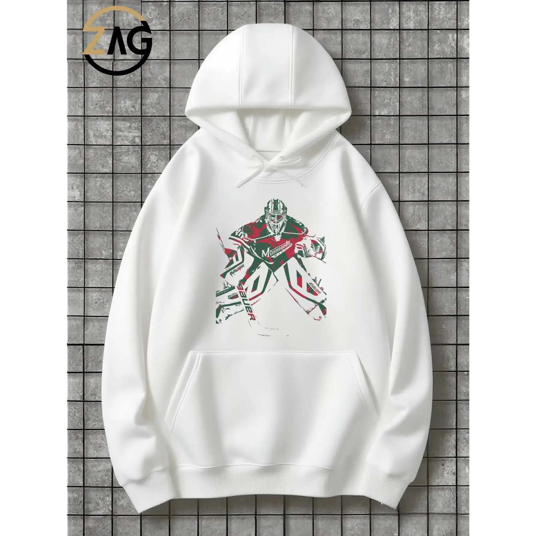 UNisex 2025 Minnesota Hockey Goalie Artwork Hoodie for Ice Hockey Fans Comfortable Sweatshirt -hooded sweatshirt pocket clothing Autumn Winter Street Art Halloween Birthday Christmas Gift Teen Teenage Father Dad Mom Son Daughter Boyfriend Literary