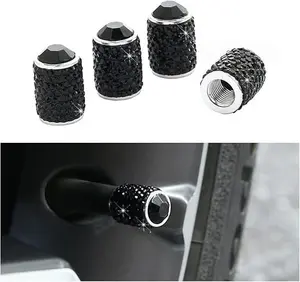 4PCS Bling Car Tire Valve Stem Caps, Crystal Rhinestone Tire Caps Car Tire Valve Covers, Universal Auto Dustproof Wheel Tire Valve Caps for Cars, SUVs, Trucks, Bikes (Black)