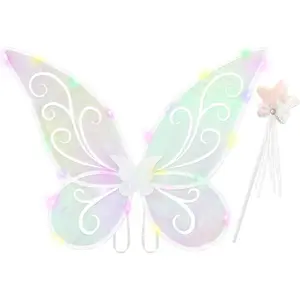 Light up Fairy Wings for Girls, LED Butterfly Wings for Girls, Sparkle Fairy Costume Angel Wing with Fairy Wand Cosplay