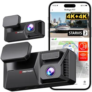 REDTIGER F77 4K+4K Dash Cam Front and Rear, Dual STARVIS 2 IMX678 HDR, Built-in 128GB eMMC, Voice Control Dash Camera for Cars with 5.8GHz WiFi, 4'' Touch Screen, GPS, Night Vision, 24H Parking Mode-Holiday Haul