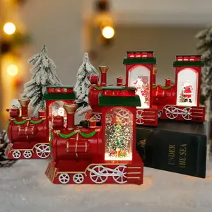 Christmas Small Train Ornaments Santa Claus Water Filled Train Gifts Eve Train Box Night Lights Home Party Christmas Decoration