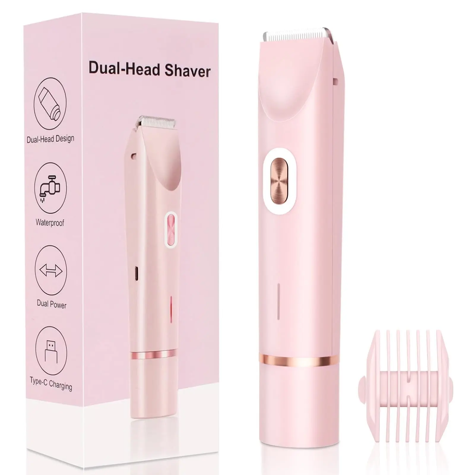 Women's Smooth 2-in-1 2-Head Travel Shaver & Removable Bikini Trimmer - Painless Ceramic Blade, 10000RPM, IPX7 Waterproof, Rechargeable Portable Adult Silky Tool, Mother’s Day Gift with Pouch, Full Body Hair Removal Titanium Appliance with Titanium Guard
