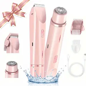 Bikini Trimmer for Women, Electric Shaver and Razor Rechargeable 2-in- 1 Body and Facial Epilator, Bikini Shaver，Dual Heads for Painless Trimming of Pubic Hair,Waterproof， Face, Underarms and Legs,  Summer Gift