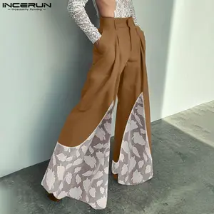 INCERUN * Men's Stylish Lace Patchwork Long Pants Leisure Male Loose Wide Leg Trousers
