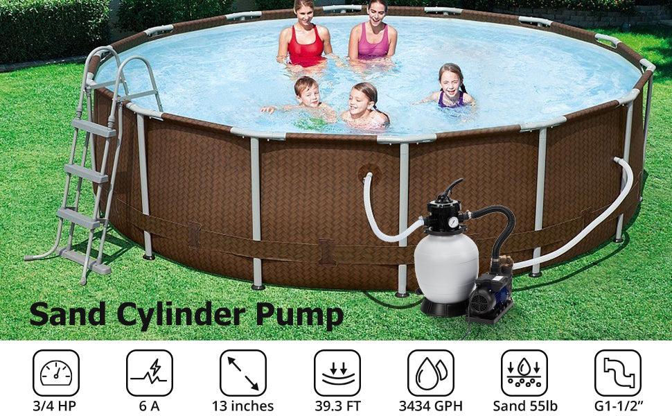 GARVEE 13" Sand Filter Pump - 2Lb Filter Ball, 3434GPH 3/4HP Pool Sand Filter for Above Ground and Inground Pool Up to 8500 Gallons,with 6-Way Multi-Port Valve & Strainer Basket Easy Installation